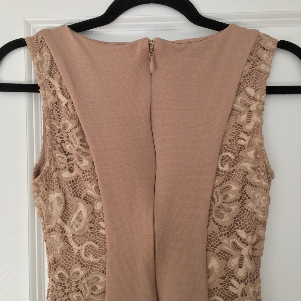 Bebe Bodycon Cocktail Dress w/ Lace, Size S, Taupe/Beige - Picture 5 of 12